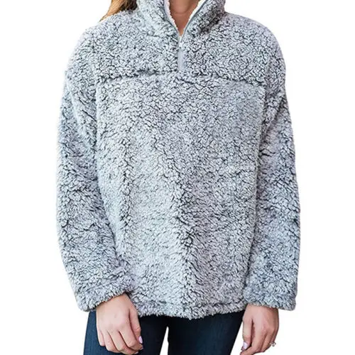 2018 New Fashion Sexy Women Pullover Long Sleeve Hoodies Gray Warm Tops Autumn Winter Loose | Женская одежда