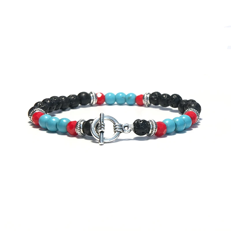 Трендовый мужской браслет из лавы простой крючок Шарм Braclet 6 мм натуральный