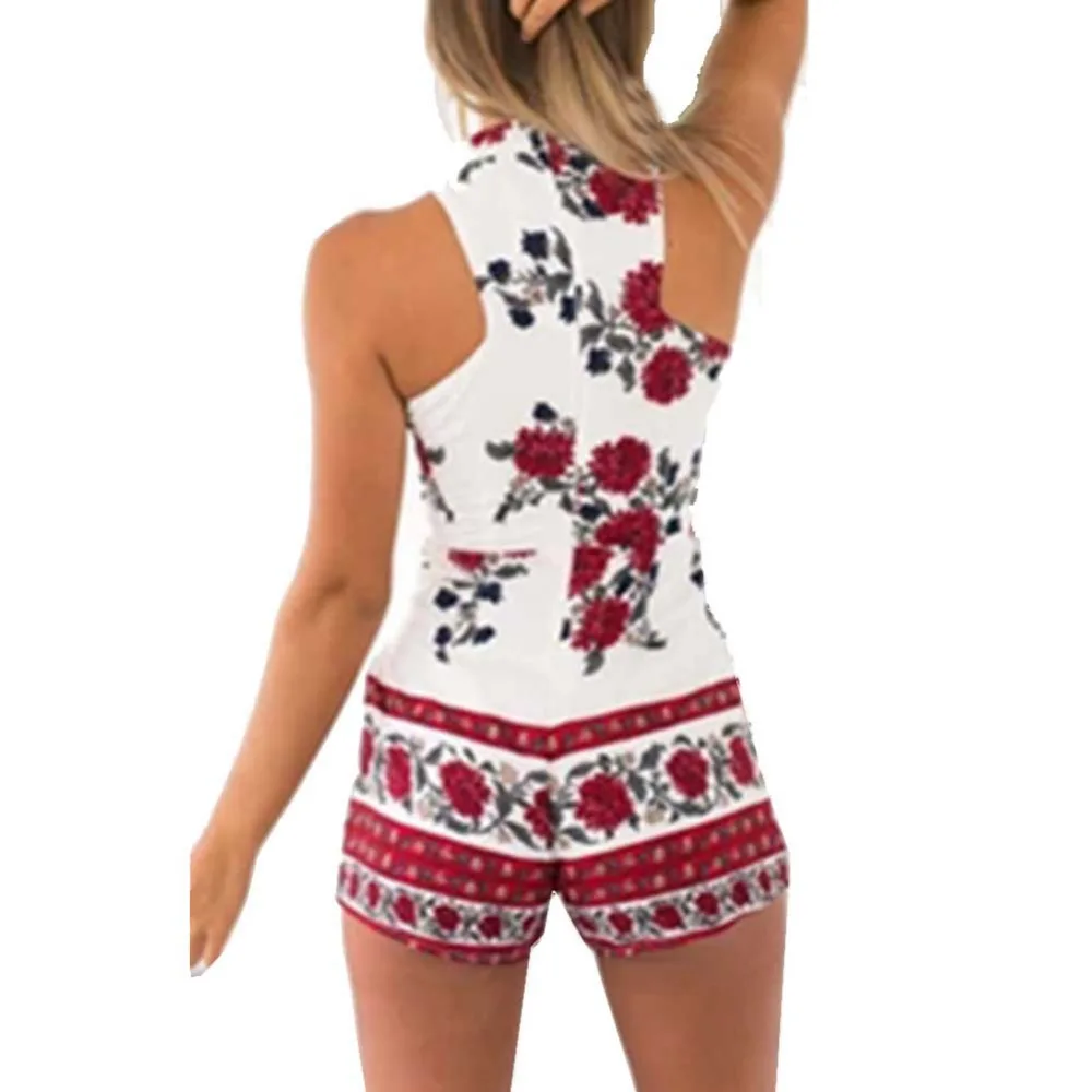 Febelle для женщин Мини Сексуальная от Shouder печати Playsuit Дамы Комбинезон летний