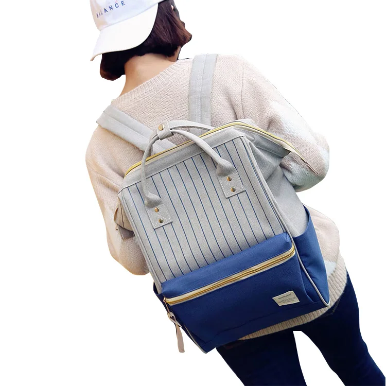 

ZHIERNA Lady Backpack Canvas Shoulder Bag Female College Wind Wild Student Striped Pack Large Capacity Travel Backpack Male Bag