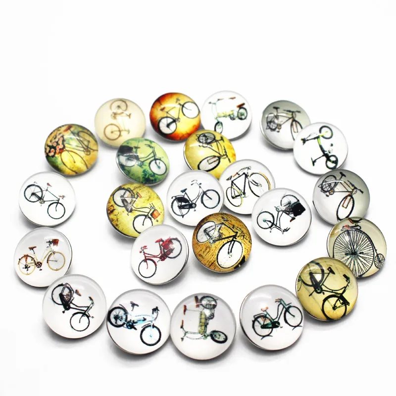 

20pcs/lot Mixs Bicycle Snap Buttons Print Glass Buttons Fit 18mm/20mm Buttons Jewelry DIY Replaceable Snap Bracelet