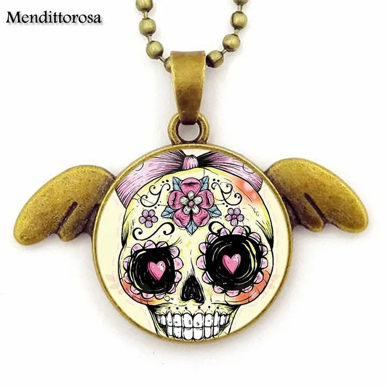EJ Glaze Bronze Angel Wings Necklace Pendant Jewelry For Men Women Gift Miss Sugar Skull With Love | Украшения и аксессуары