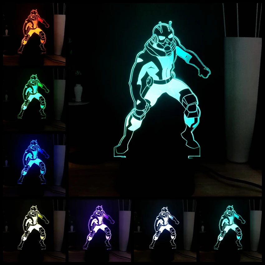 Новый 3D кино RGB LED детский ночной Светильник Муравей Человек USB пульт