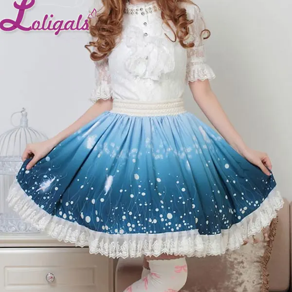 Плиссированная кружевная юбка с оборками The Spirit of Night Sweet Lolita цветочным и