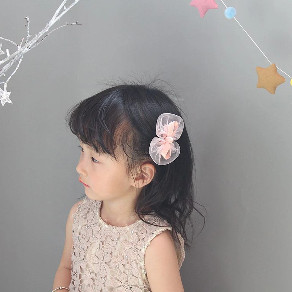 Fashion Girls' Tulle Ribbon Bow Hair Clip Hairpins Kids' Lined Alligator Barrettes Accessories HC090 |
