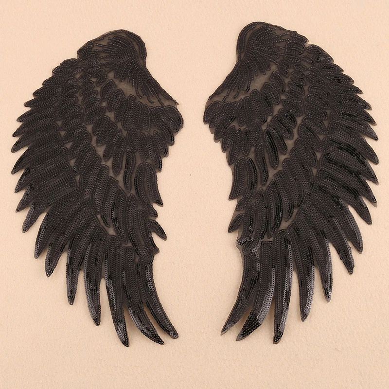 Clothes Patch Iron On DIY Popular Slivery 3 Sizes Wings Patches 3D Feather Golden Sequined Patch Sew On Applique 1Pair