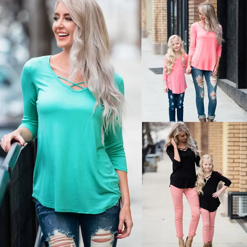 Комплект одежды для мамы и дочки pudcoco Новые поступления футболка с длинными