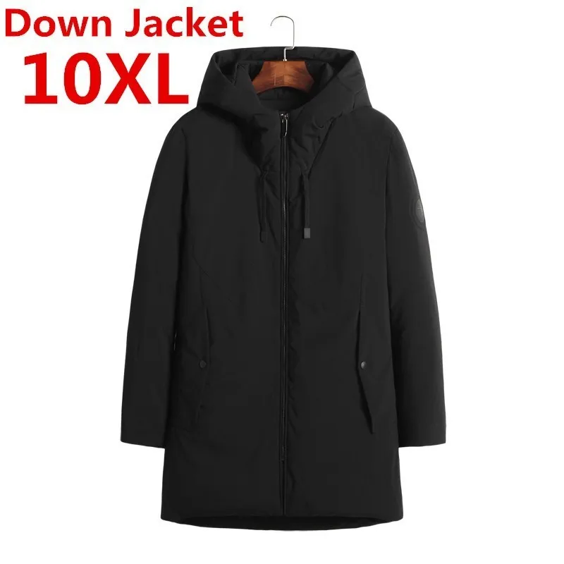 10XL 9XL Плюс Размер Толстая теплая зимняя куртка парки мужские повседневные меховой капюшон, воротник пальто в стиле милитари ветрозащитная белая куртка на утином пуху