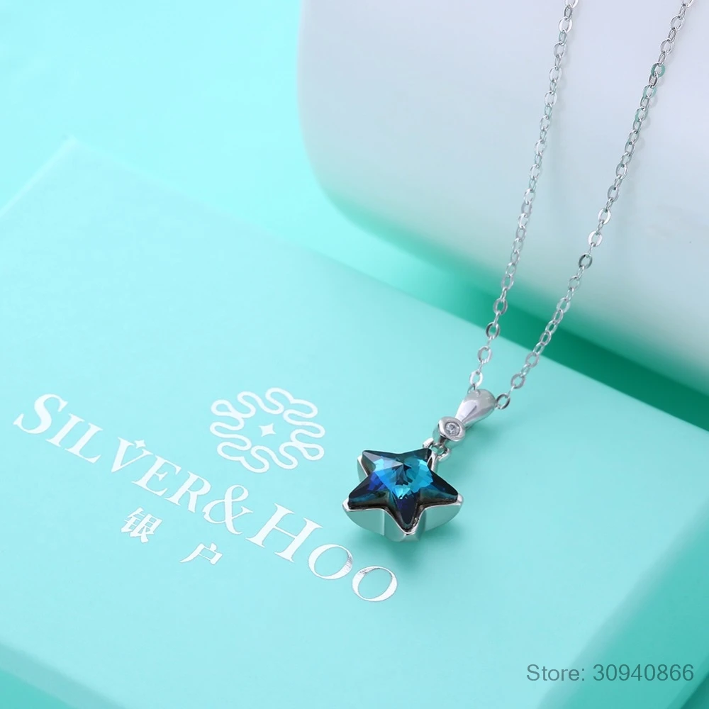 LEKANI/милые ожерелья с кристаллами мин звезды от SWAROVSKI, подвески из настоящего серебра 925 пробы, ожерелье на цепочке для женщин и девушек, подарки, Прекрасный воротник