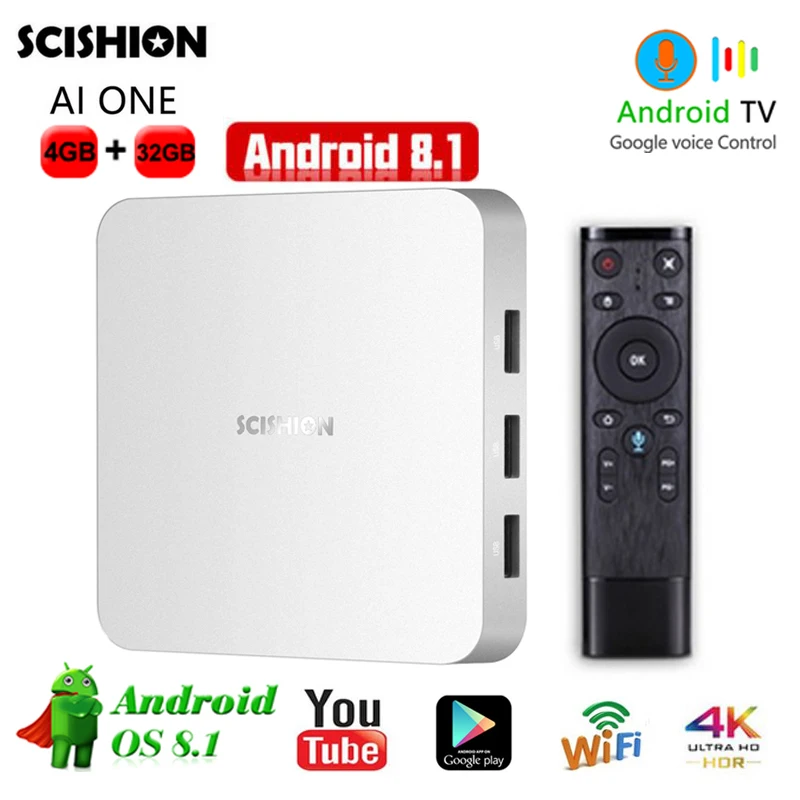 Scishion Ай одна android tv box RK3328 Quad Core 4G DDR3 B 32 ГБ Bluetooth 4 0 K HD медиаплеер 2.4g wifi цифровые