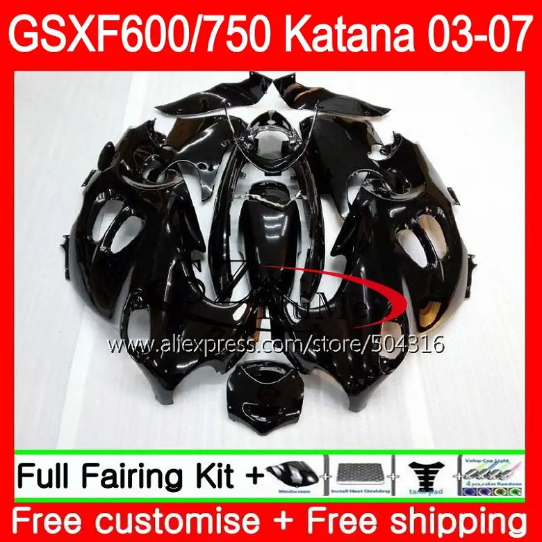 Корпус для SUZUKI глянцевая черная Катана GSX750F GSXF 750 600 34SH15 GSXF600 03 04 05 06 07 GSXF750 2003 2004 2005