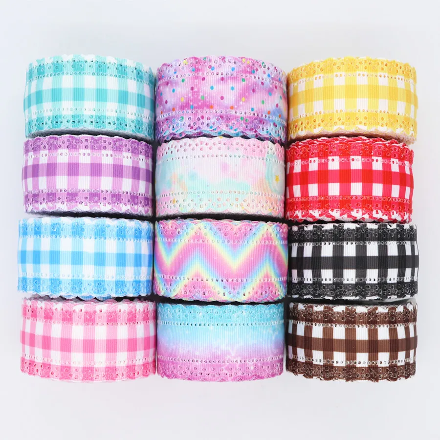 50 Yards Grosgrain Hollow Lace Ribbons Grid Printed Ribbon 30MM For Hair Bows DIY Crafts Handmade Accessories M19040703 | Дом и сад