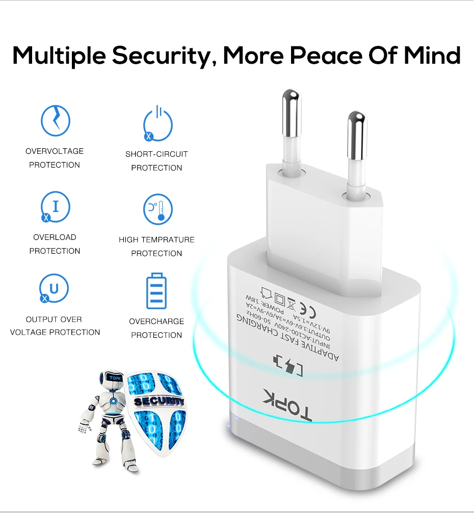 TOPK USB зарядное устройство Быстрая зарядка 3,0 Быстрая зарядка QC3.0 Мульти USB зарядное устройство для samsung S10 Plus Xiaomi дорожное настенное зарядное устройство для телефона EU