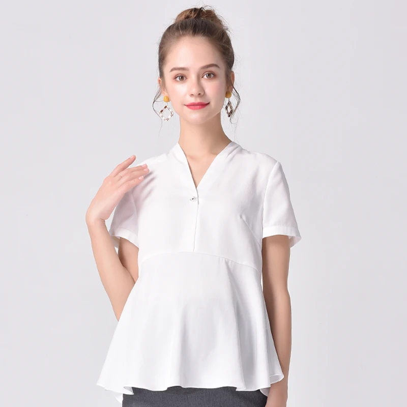 Женская рубашка с короткими рукавами белая деловая для беременных лето 2019|Блузки