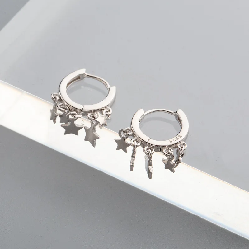silver color Модные Пять звезд кулон 925 стерлингового серебра серьги-кольца для женщин Мода Круг цвет золотой серьги вечерние ювелирные изделия - Окраска металла: silver color