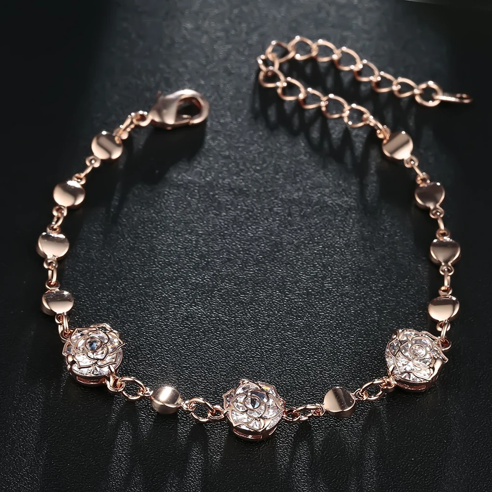 Meyfflin Fashion Zirconia Flower Bracelets for Women Crystal Charm &amp Bangles Female Gold Color Chain Pulseras Jewelry | Украшения и