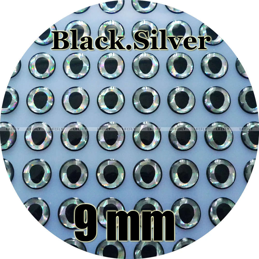

9mm 3D Black.Silver / Wholesale 500 Soft Molded 3D Holographic Fish Eyes, Fly Tying, Jig, Lure