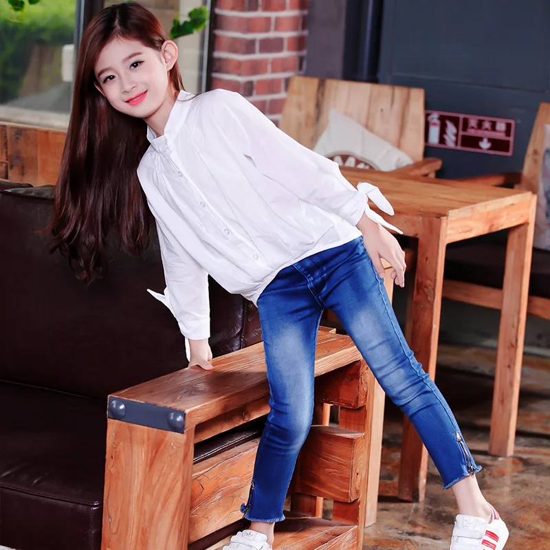 Школьные блузки для девочек Весенняя хлопковая блузка детская белая в полоску с