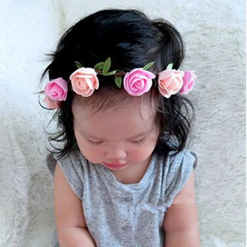 

New Colorful Flower Headband Garland Baby Girls Floral Wreath Elastic Hair Band Photo Props Halloween Party Favor Gift