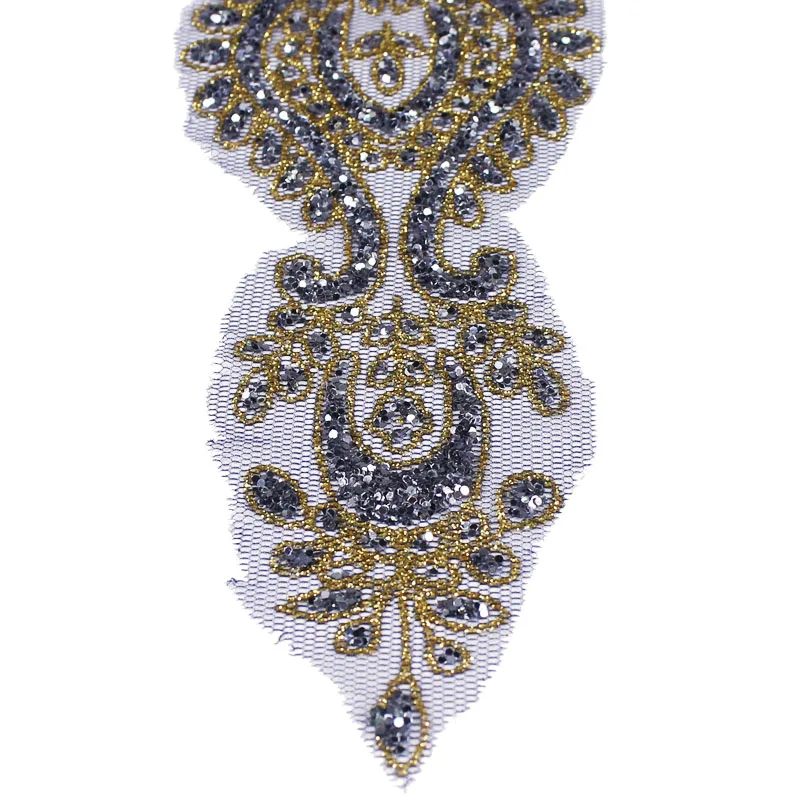 2 ярда вышитая бисером и блестками кружевная отделка аппликация лента для