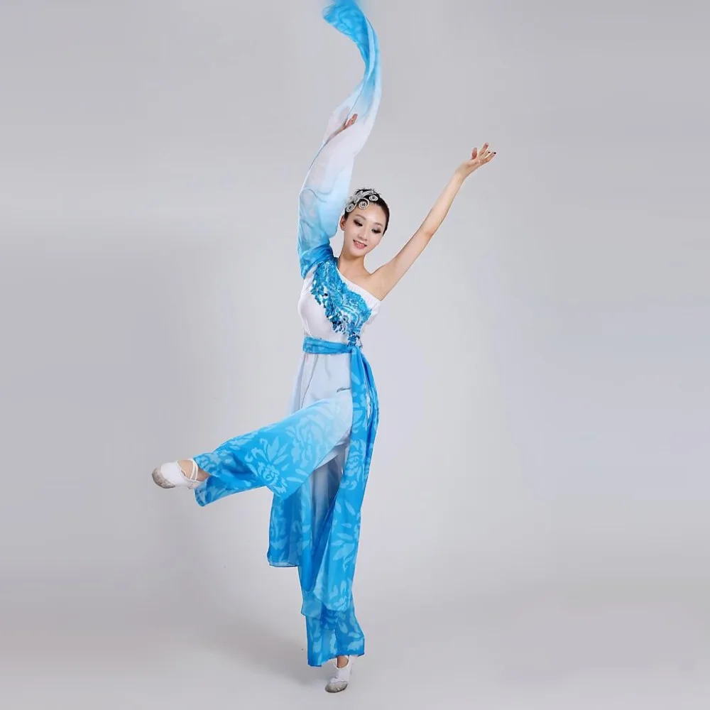 Женский синий поэтический костюм с водными рукавами Китайская классическая