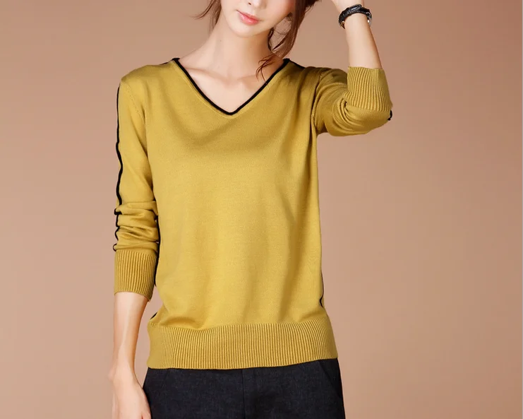 New Brand Women Clothing Autumn Winter Fashion Knit Sweater Casual Loose Long Sleeved V-Neck Pullover Sweaters Tops | Женская одежда