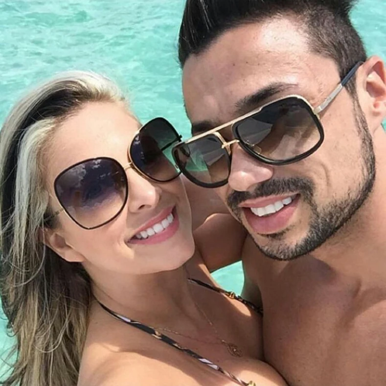 Мужские солнцезащитные очки в золотистой оправе с металлическим стеклом высокое