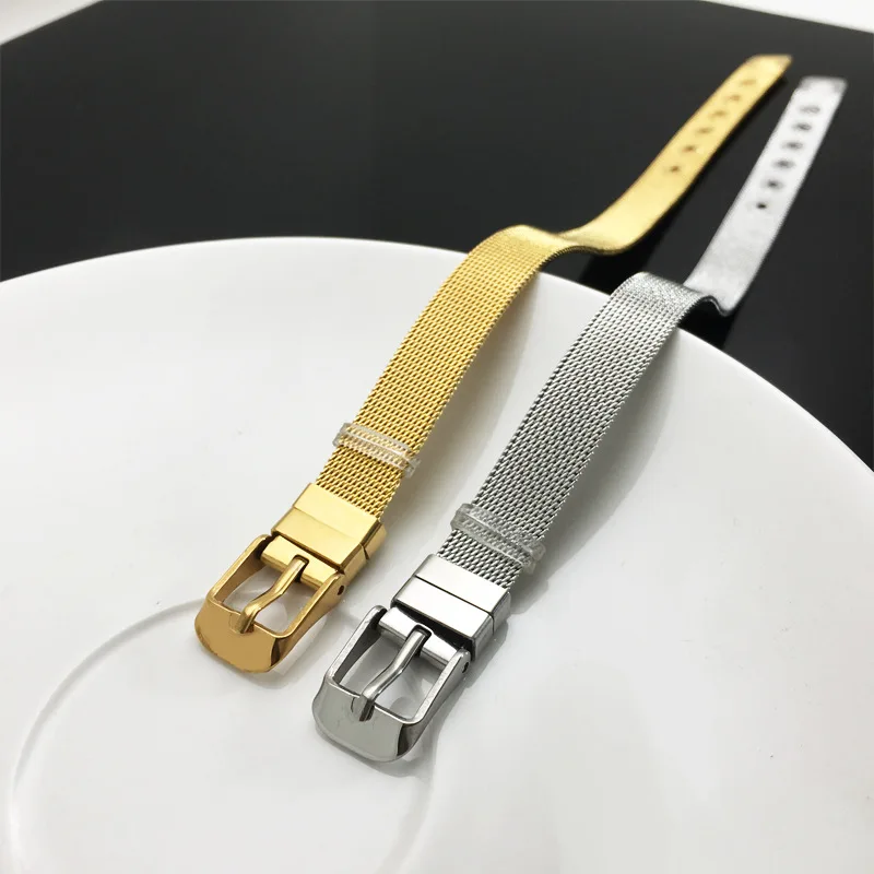 Серебро и золото Нержавеющая сталь сетка 8 мм браслеты DIY аксессуары браслет подходит 8 мм слайд Подвески WB06-1-3