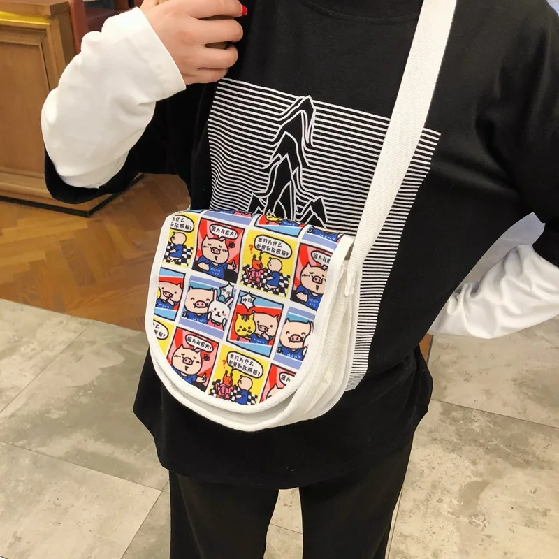 Youda студент Harajuku стиль Crossbody Холщовая Сумка Мультфильм простой Женский сумки на