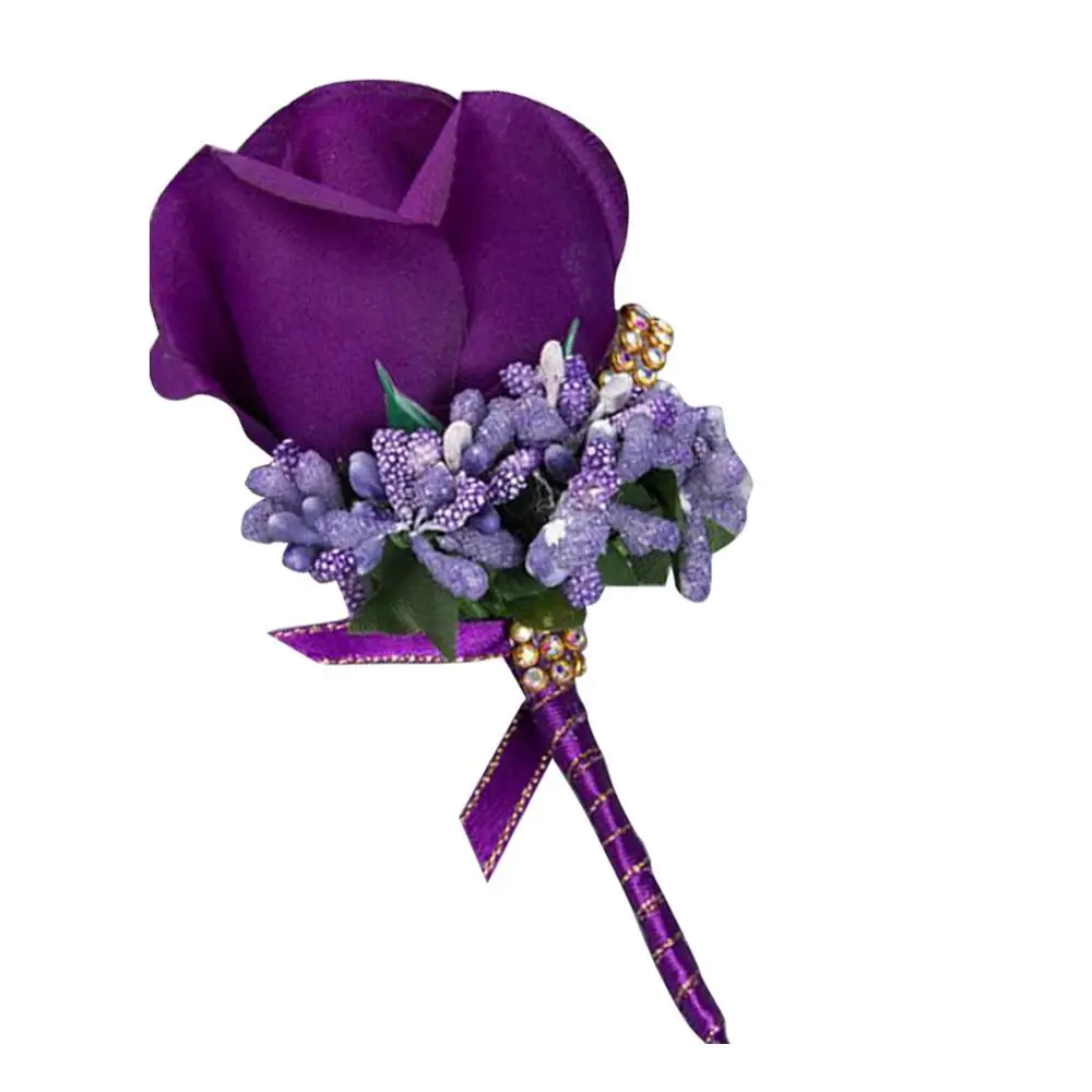 Dark purple Брошь цветок корсаж Свадебный декор Жених Бутоньерка Свадебный Лучший человек Шелковая Роза цветок бутоньерка для костюма для украшения свадьбы - Color: Dark purple