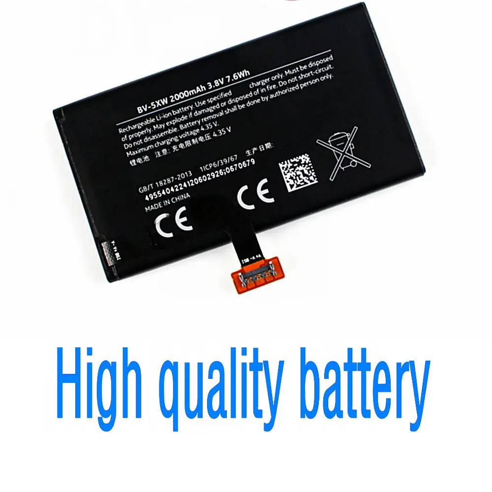 

Large Capacity Authentic Li-ion High quality Replacement Battery 2000mAh BV-5XW battery for Nokia Lumia 1020 EOS BV5XW phone