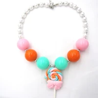 2pcslot gifts for baby girl pink bow lollypop pendant chunky necklaces girls pearl strand toddler bubblegum necklace jewelry