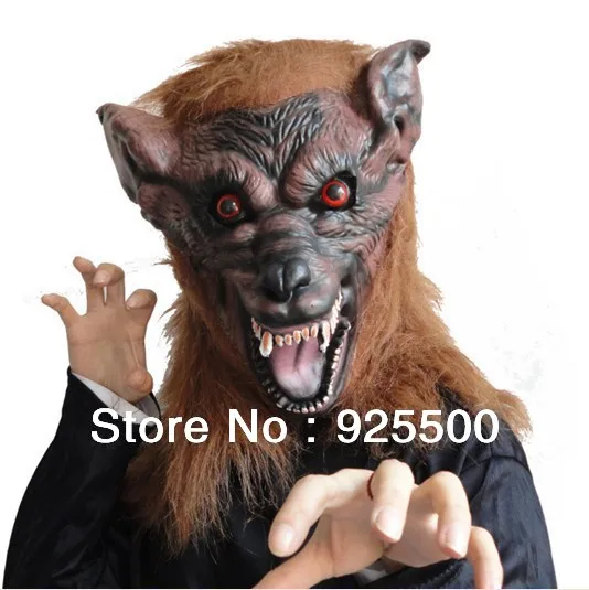 Gray all inclusive high quality latex Horror wolf head mask Creep halloween with hair Theater Prop Novelty Latex Rubber|halloween bat mask|halloween
