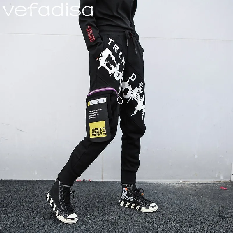Black Vefadisa/штаны с буквенным принтом, зимние плюшевые штаны-шаровары, женские черные штаны в стиле хип-хоп с эластичной талией, брюки-карандаш с карманами, ZLD043 - Цвет: Black