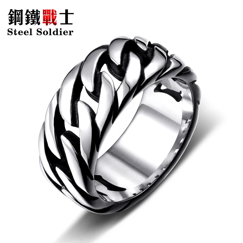

steel soldier titanium steel Gothic chain ring personality retro ring for men stainless steel ring jewelry