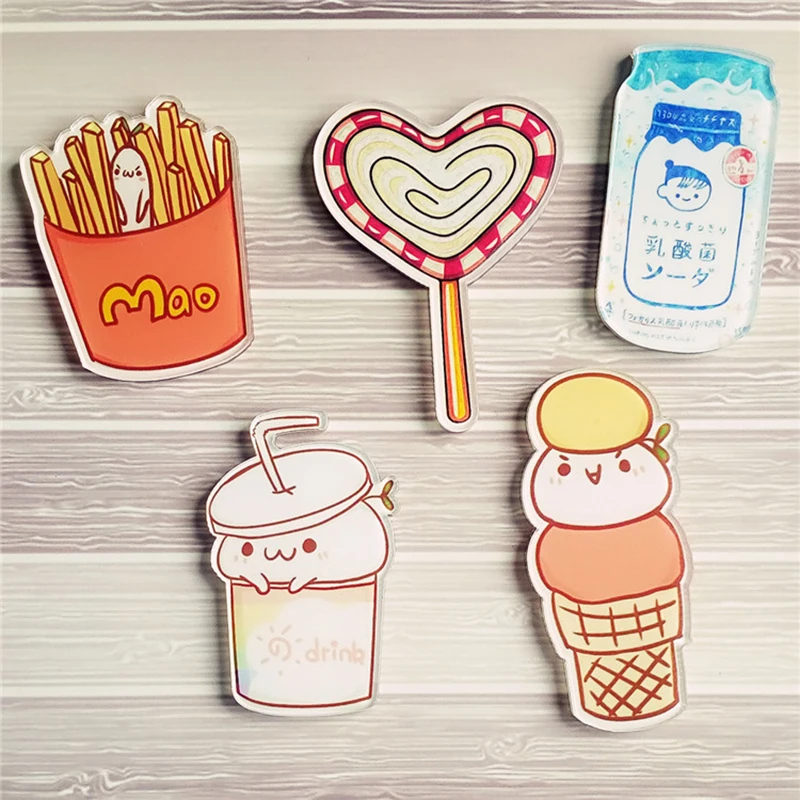 Шт. 5 шт. упаковка мультфильм еда напиток акриловые булавки нашивка значки рюкзак