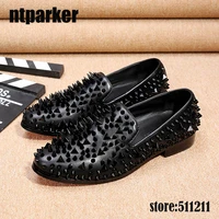 ntparker italian handmade mens flats shoes loafers rivets black mens casual dress shoes for men weddingpartystage shoes