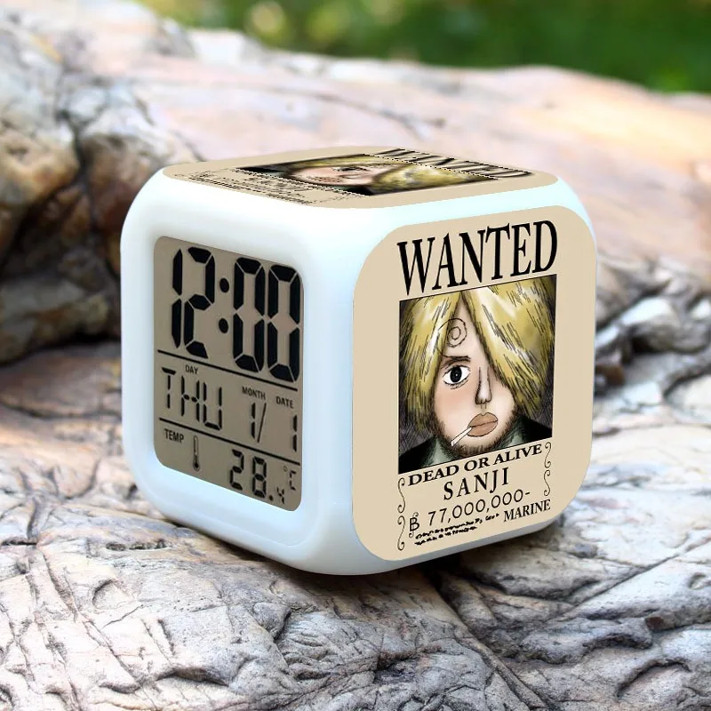 7 цветов Светящиеся Led аниме одна деталь Luffy Wanted фигурка будильник Saat Despertador ночь красочные детские игрушки