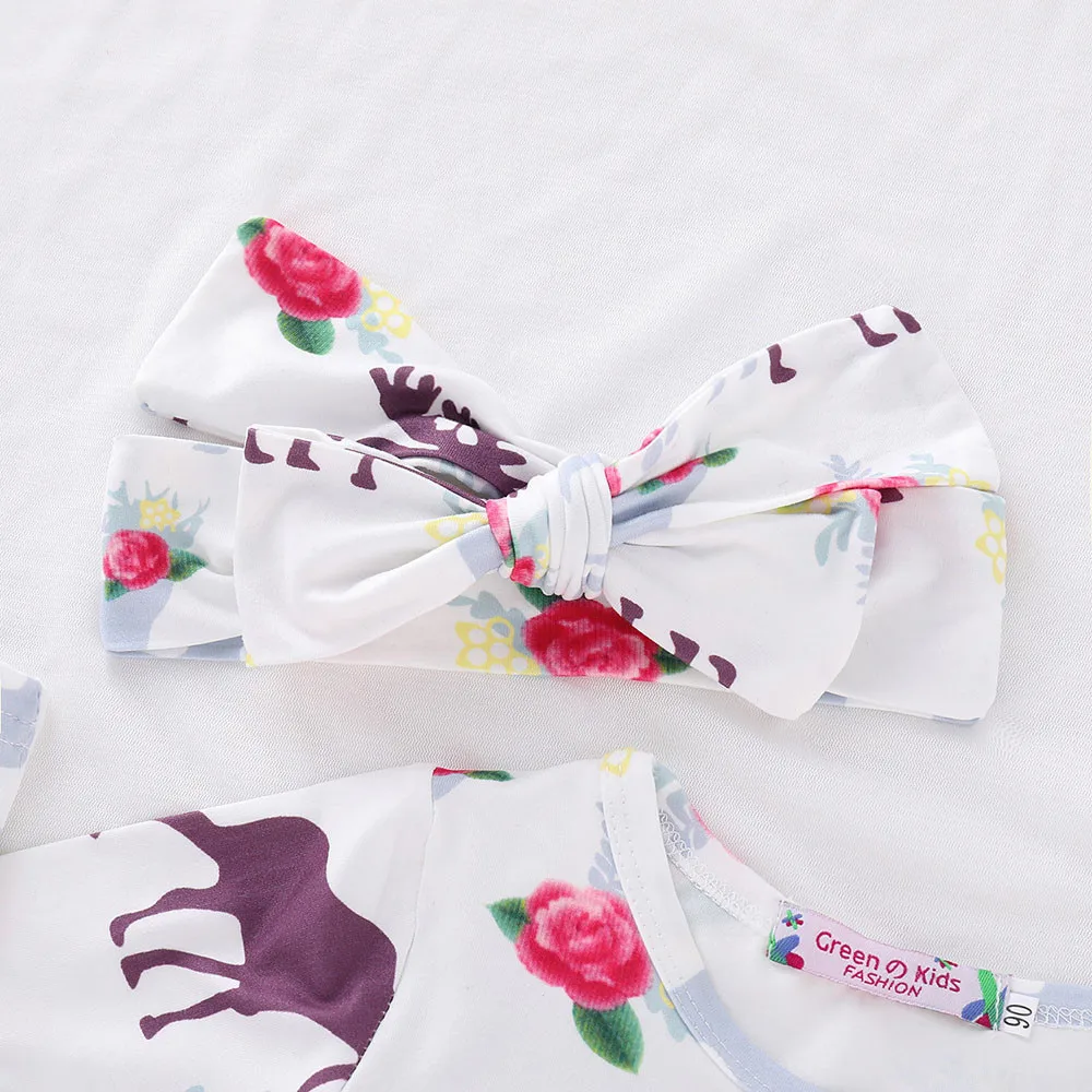 Girls Dress Infant Baby Cartoon Deers Print Tutu Tulle Christmas Party Princess Headbands Outfits Set T6# | Детская одежда и обувь