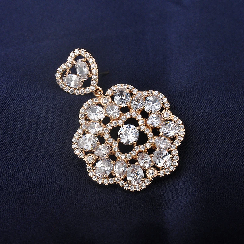 2016 высокое качество изящный и модный стиль сад роза циркон серьги золотая