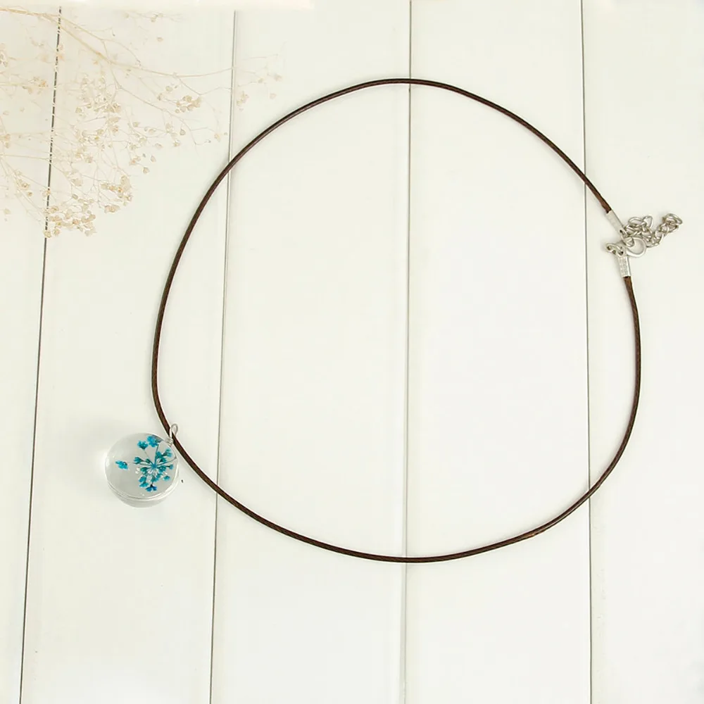 DoreenBeads стеклянное круглое модное ожерелье с высушенным синим цветком Круглые