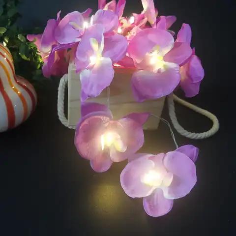 Уникальные СВЕТОДИОДНЫЕ гирлянды ручной работы с орхидеями, цветочный праздничный цветок на батарейках AA, Декоративная гирлянда для вечев...