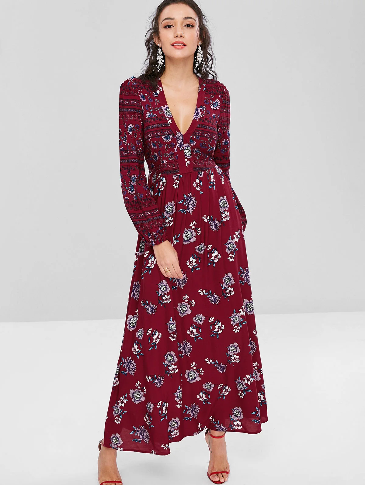ZAFUL Boho Стиль длинное платье Для женщин пляжные летние платья Цветочный принт