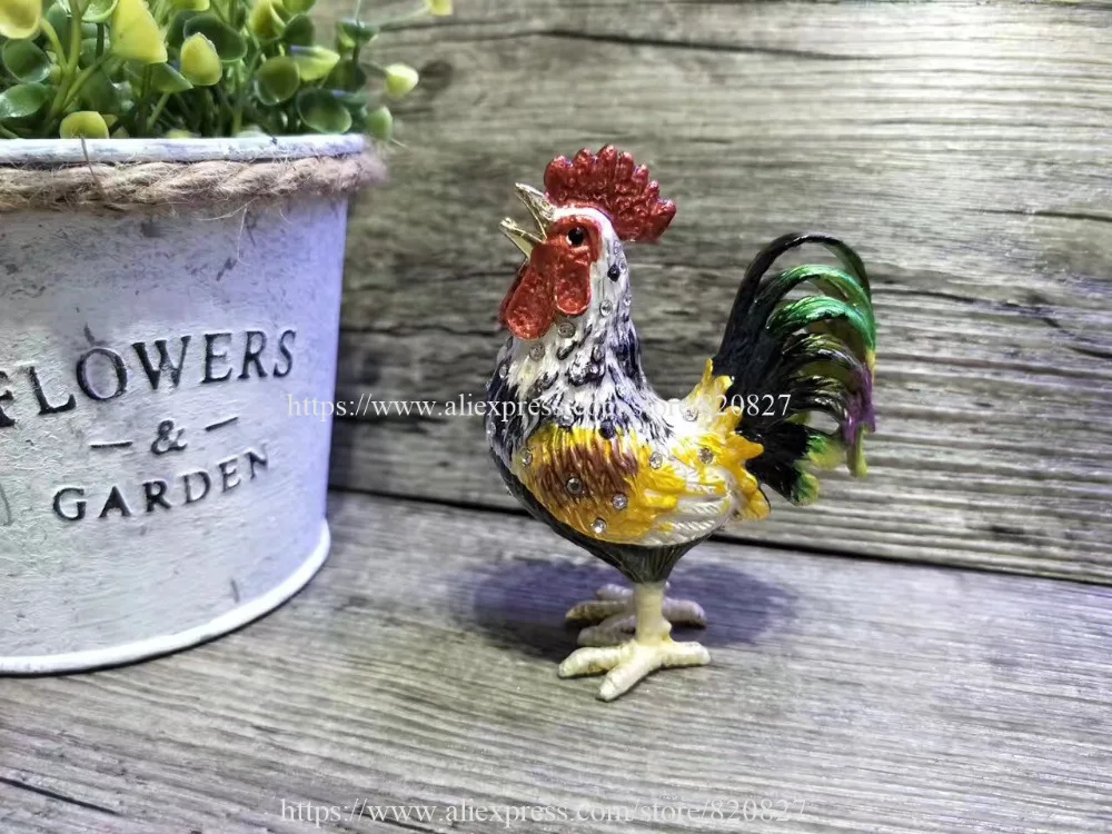 New Rooster Chicken Bejeweled Rooster Novelty Statue Trinket Jewelry Box Vintage Chicken Figurine Display Trinket Box Gifts