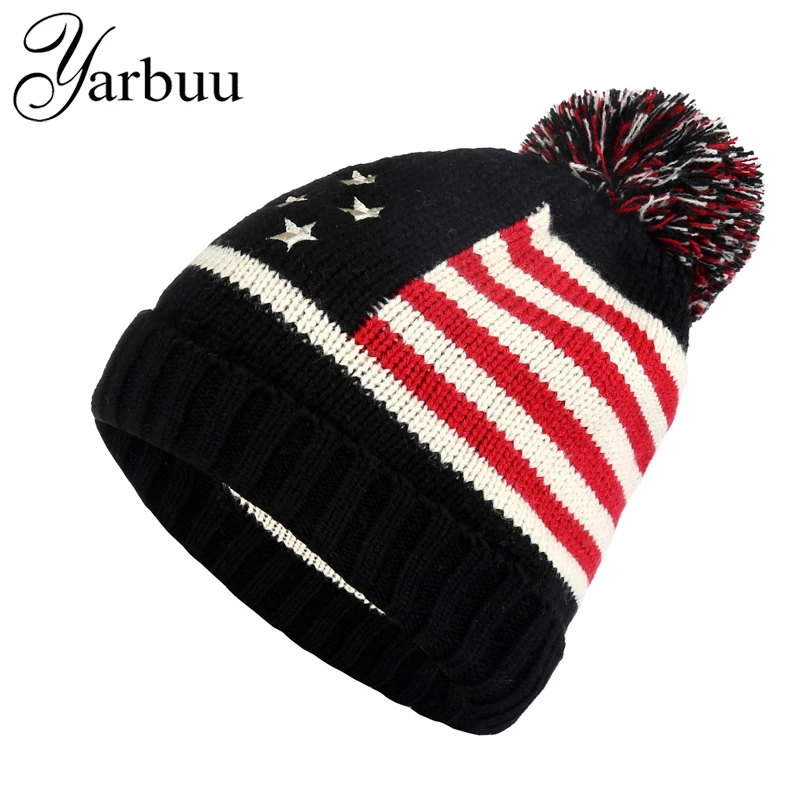 [YARBUU] Casual Beanies knitted winter hat for women and girl Knitting wool ball Warm Gorros Outdoor Brand Thick Female Cap | Аксессуары