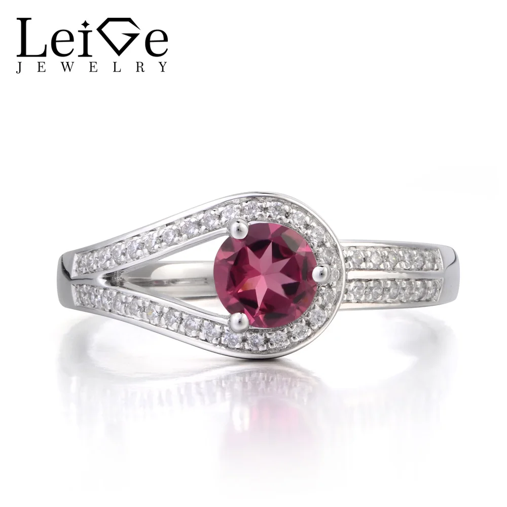 

Leige Jewelry Natural Tourmaline Ring Promise Ring October Birthstone Round Cut Pink Gemstone 925 Sterling Silver Ring for Women