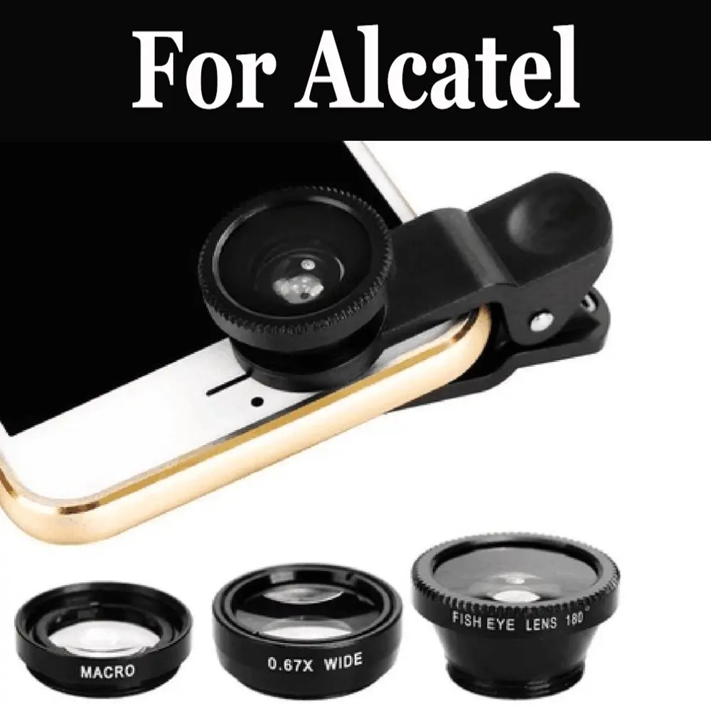 Телефон рыбий глаз 3 в 1 + широкоугольный макрообъектив для Alcatel 1C 3x5 5V A3 XL A5 LED A7 Fierce