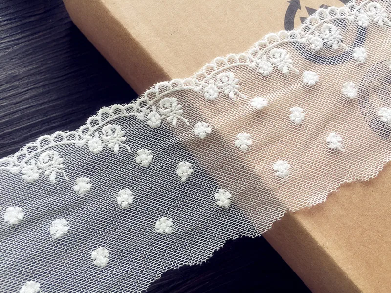 

10 yard 6.5cm 2.55" wide ivory tulle mesh gauze embroidered tapes lace trim ribbon clothing dress curtain fabric QL4K45