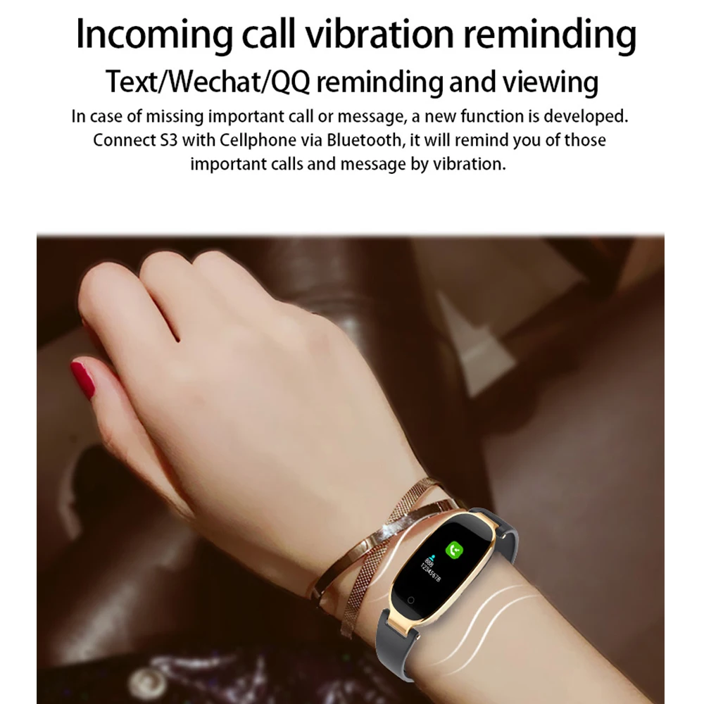 Смарт-браслет для женщин S3 браслет девушек монитор сердечного ритма Bluetooth умные