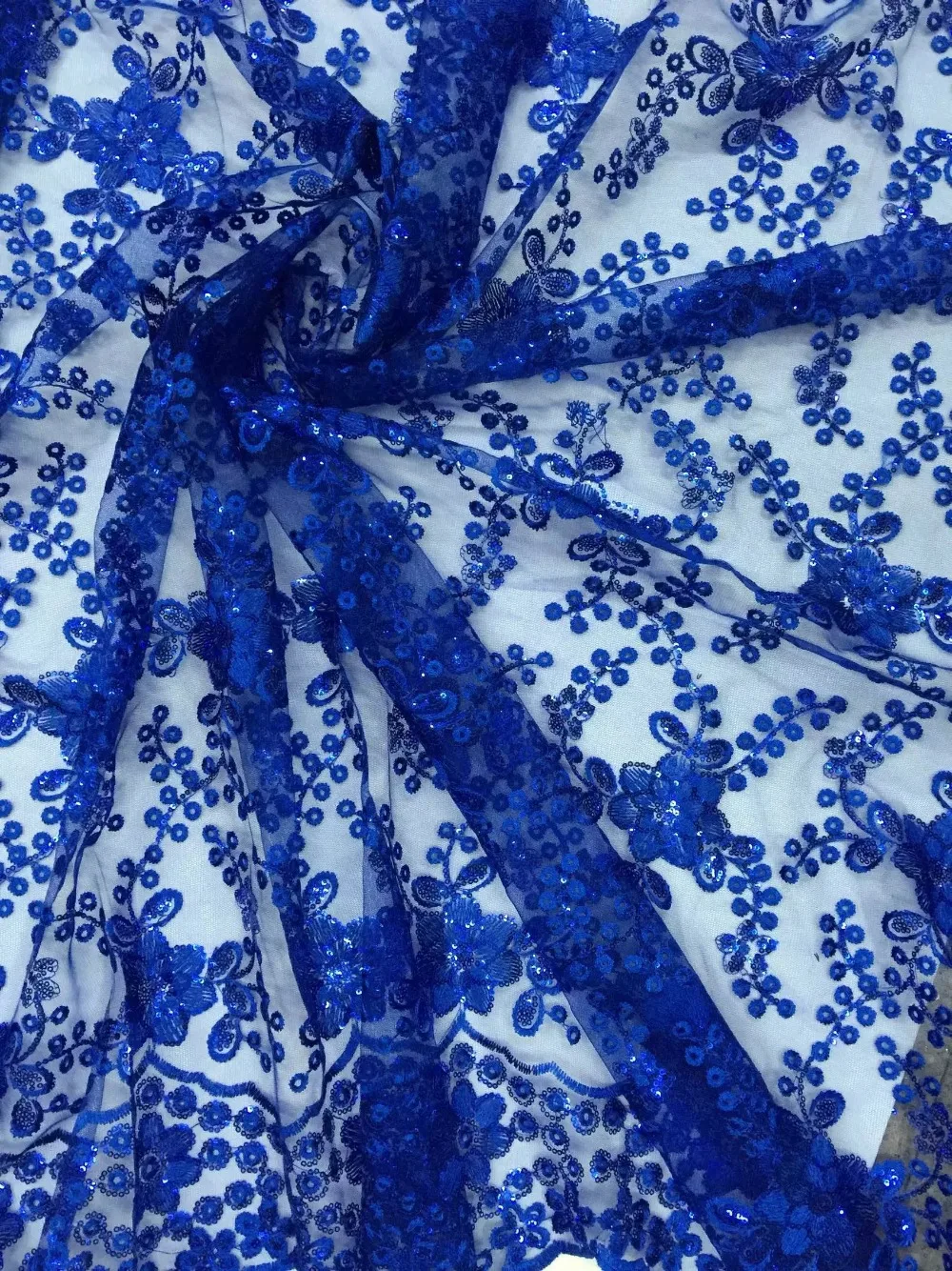 Free shipping nice looking African nigerian lace fabric with sequins for party&ampwedding dress French net royal blue | Дом и сад